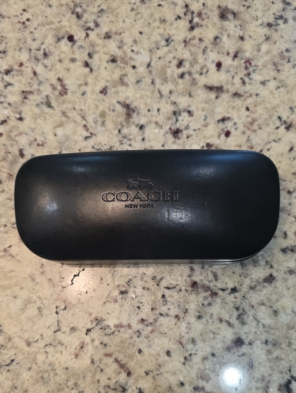Coach Black Leather Sunglass Case with Embossed Logo